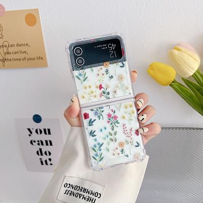 For Samsung Z Flip 4 Case Flash Flower Transparent Folding Phone Case For Samsung Z Flip 3 5g Zflip4 Shockproof Hard Back Cover