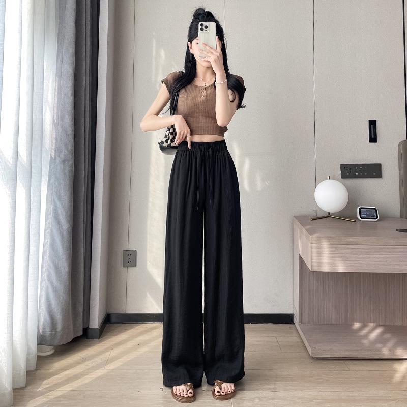 Drapey Yamamoto Women's Plus Size Ice Silk Wide Leg Pants - Summer Thin, Slimming, Sun Protection, Textured Casual Fit