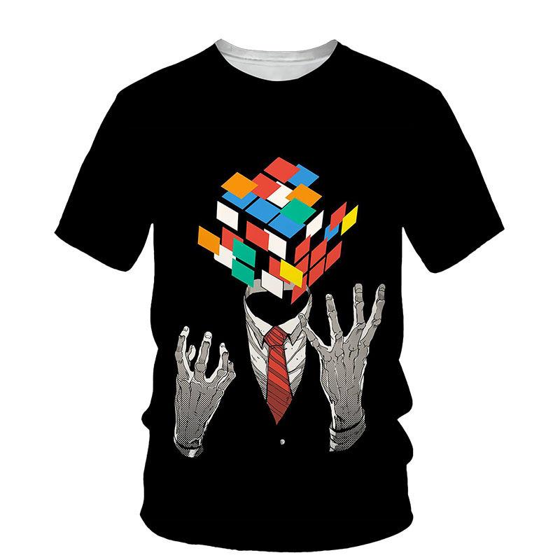 Cartoon Magic Cube Fashion 3D Digital Printed Round Neck Loose Casual Men's Short Sleeved T-shirt