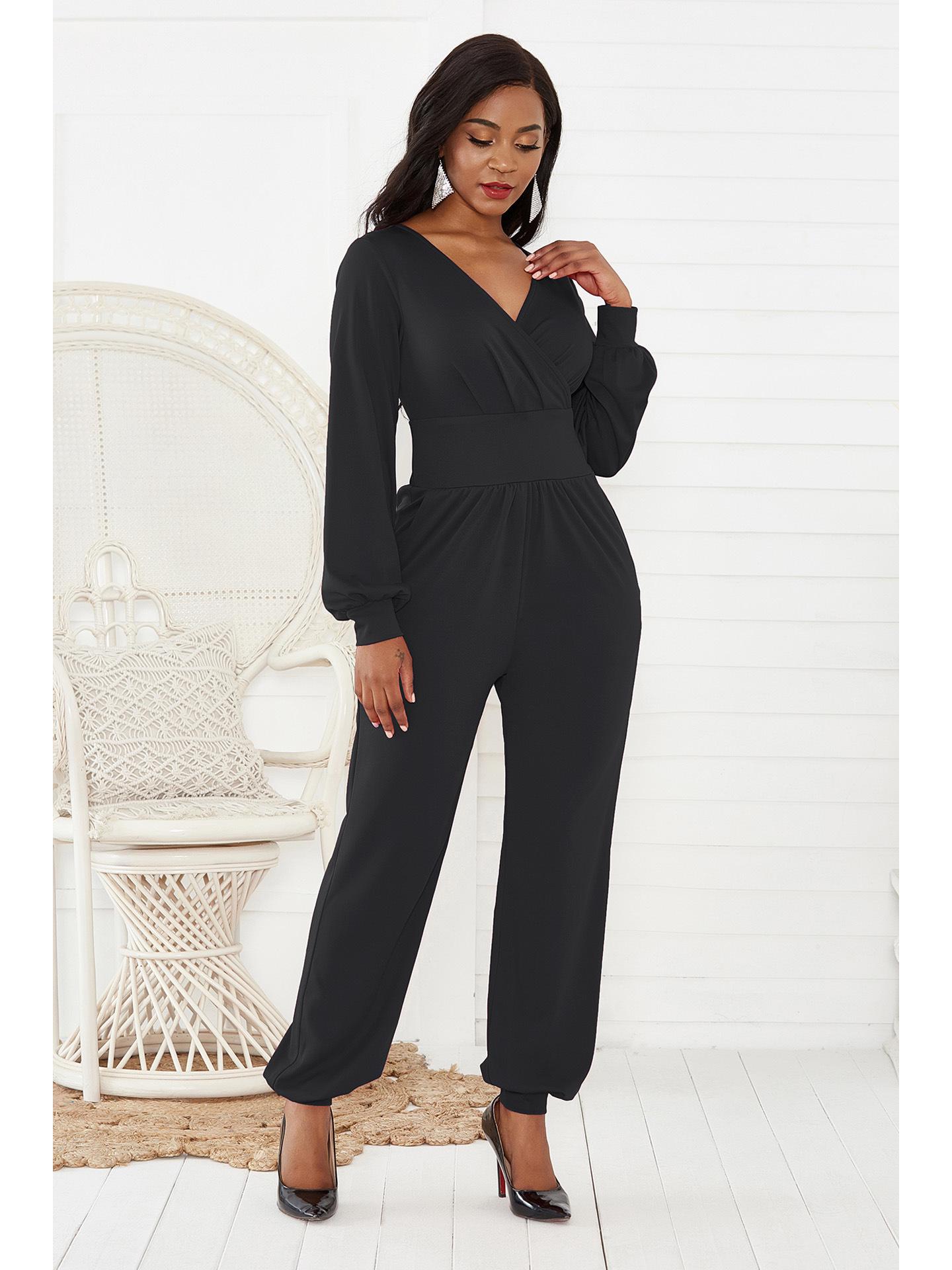 

Комбинезон с широкими штанинами и V-образным вырезом и рукавами-фонариками для женщин - мода осень/зима