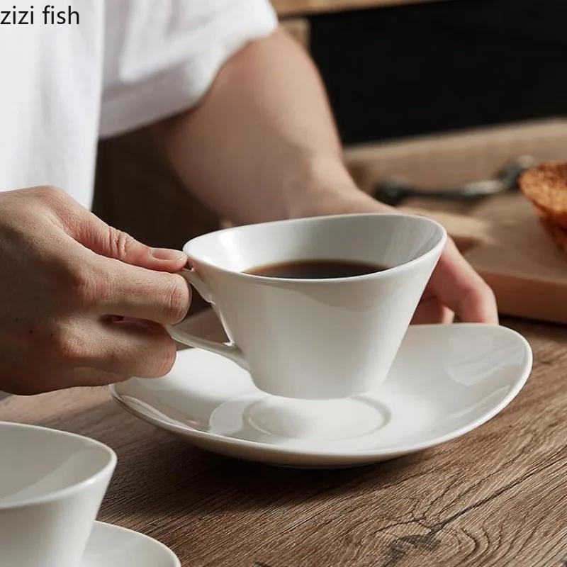 White Ceramic Coffee Cup and Saucer Set Irregular Water Cup Milk Tea Cups Couple Mugs Afternoon Tea Cup Milk Mugs Tea Mug