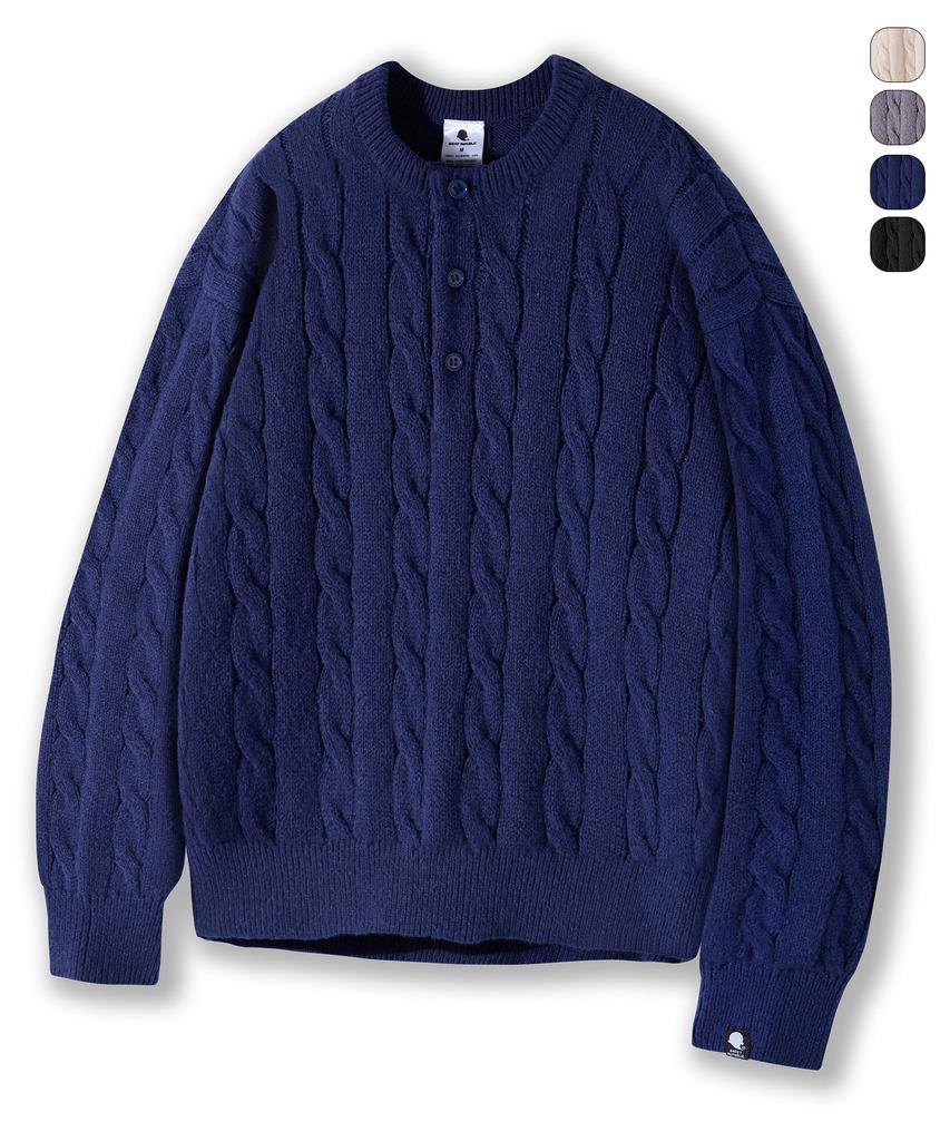 GHOST REPUBLIC Cable Henley Neck Knit 4 Colors Gkm-161