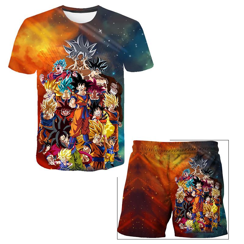 Maglietta con cartone animato giapponese Dragon Ball Z per bambini, maglietta e pantaloncini, set da due pezzi per ragazzi estivi, maglietta+pantaloncini, pantaloni da spiaggia 130cm