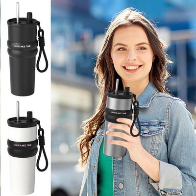 Insulated Coffee Cup Large Capacity Tea Mug With Straw 710ml Leakproof Travel Accessories Reusable Water Container For Cold And