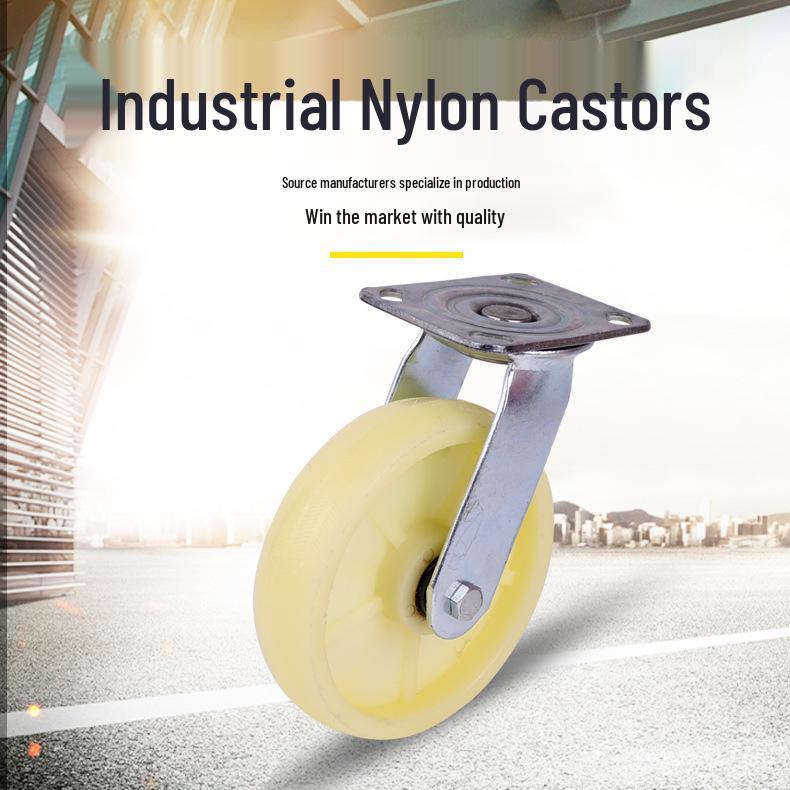 4" to 8" Heavy-Duty Nylon Casters - Double Bearing Swivel, Wear-Resistant Wheels for Trolleys