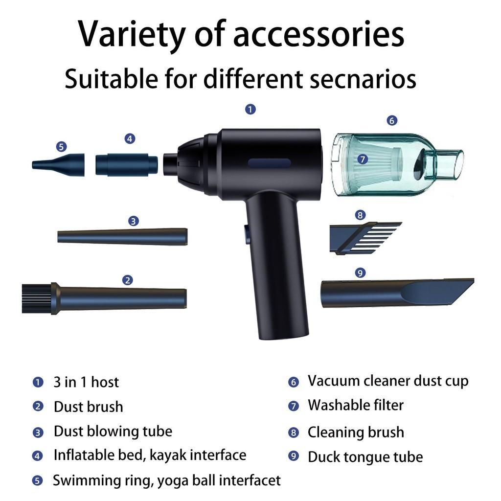 Bezdrôtový vzduchový vysávač 3 v 1 pre domácnosť Bezdrôtový vzduchový ventilátor pre domácnosť Nabíjací ventilátor pre počítačovú klávesnicu