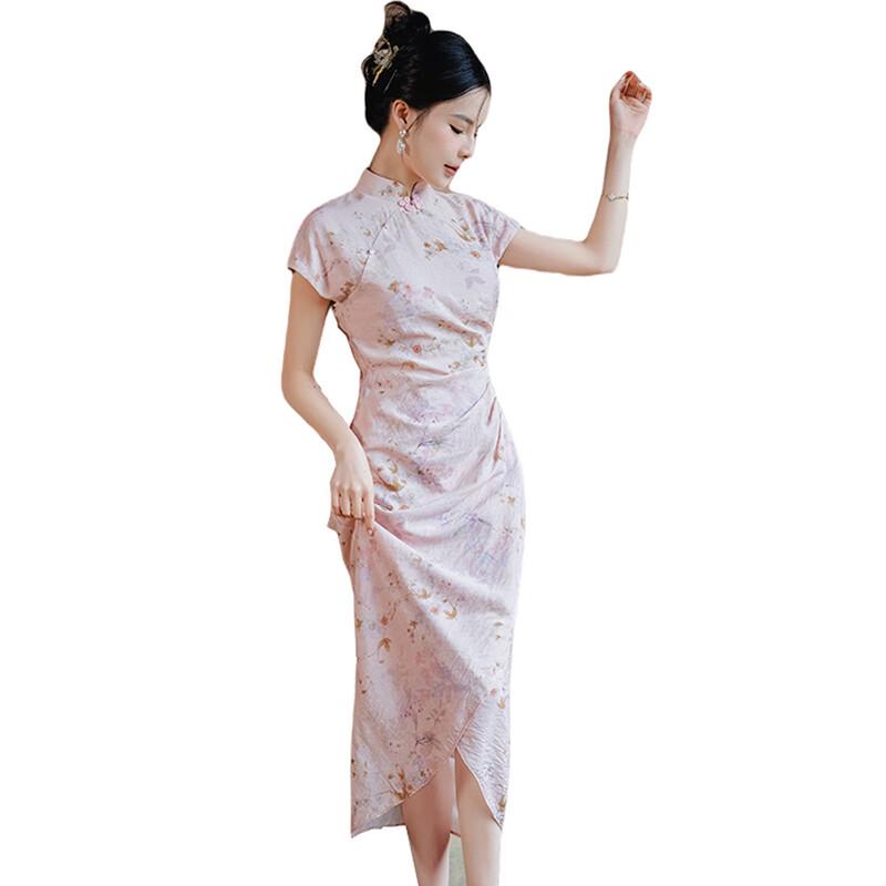 JK&JS Retro Chinesischer Stil Schlitz Midilanges Qipao Kleid