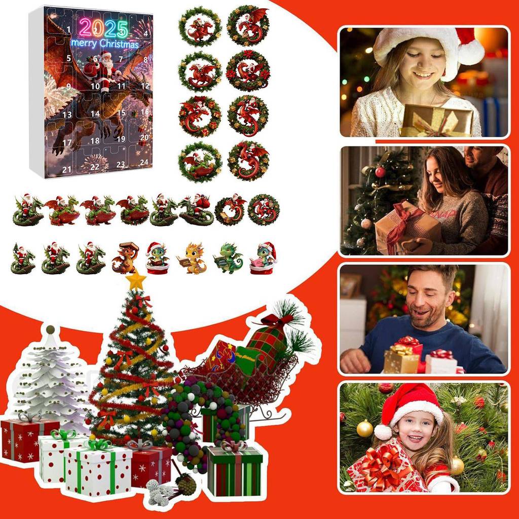 Christmas Countdown Advent Calendar With Santa Claus Dragon Acrylic Ornaments For Holiday Decor