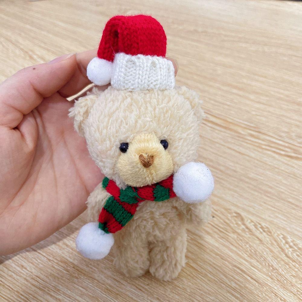 Brown White Christmas Bear Pendant Couple Hat Bear Handheld DIY Bear Cute Curly Bear  Bag Pendant