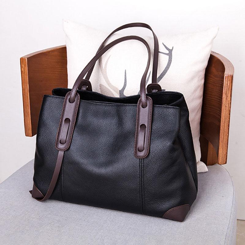 100% Genuine Leather Women Tote Bag   Luxury Designer Shoulder Bags Large Capacity Women's Bag Cowhide Female Handbags