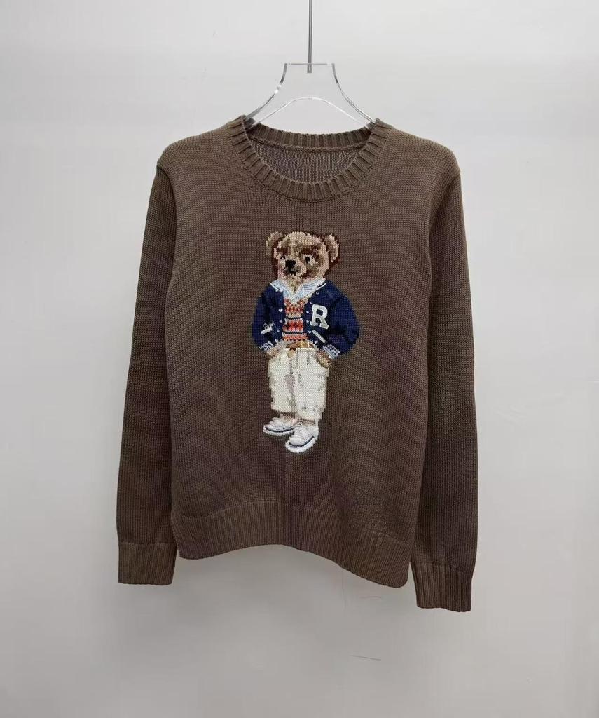 2025 R.L Wool Blend Cartoon Bear Round Neck Sweater - Women's Autumn/Winter Versatile Embroidered Style