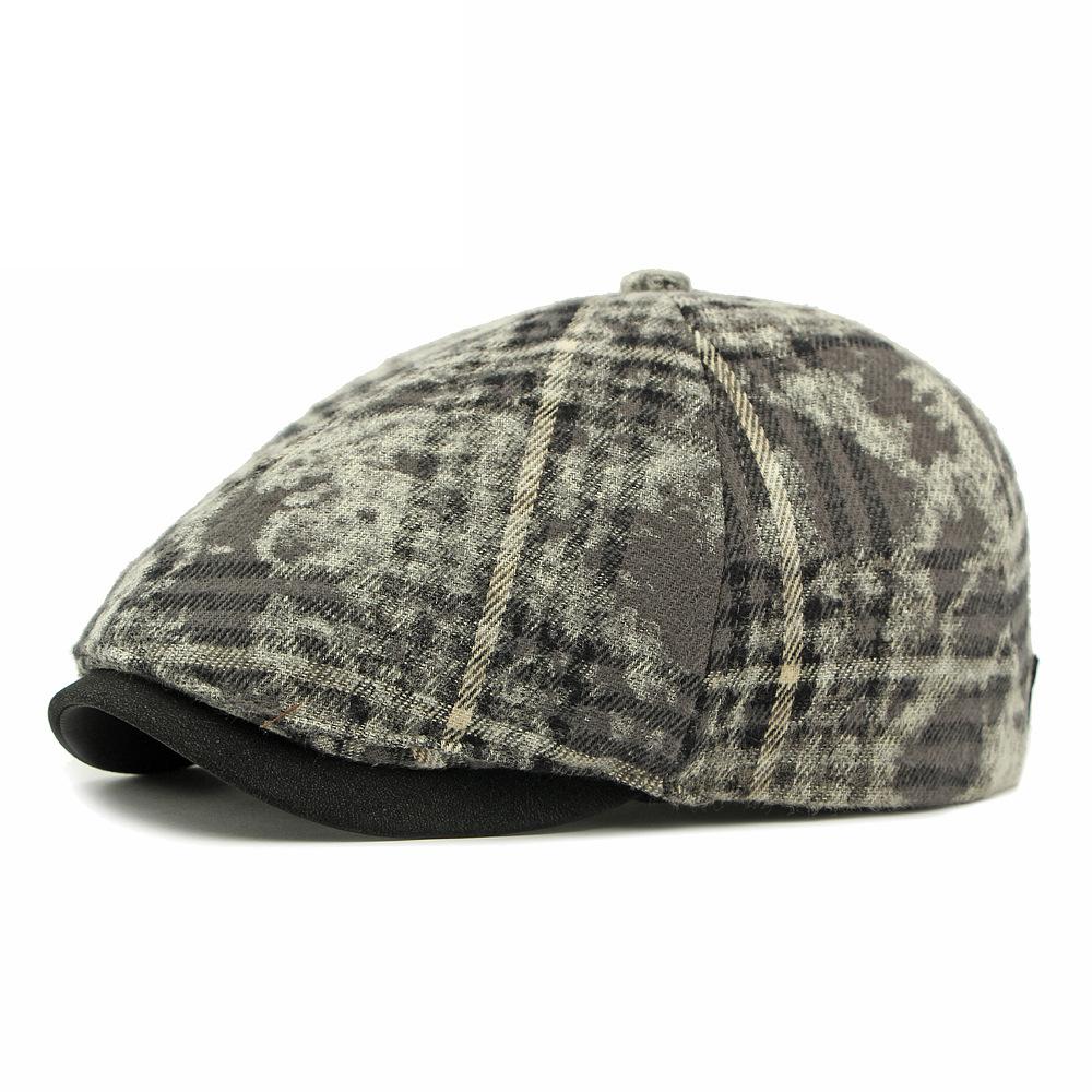 

Spring Autumn Tie-Dyed Berets Women British Vintage Cap Men Plaid Newsboy Cap сірий