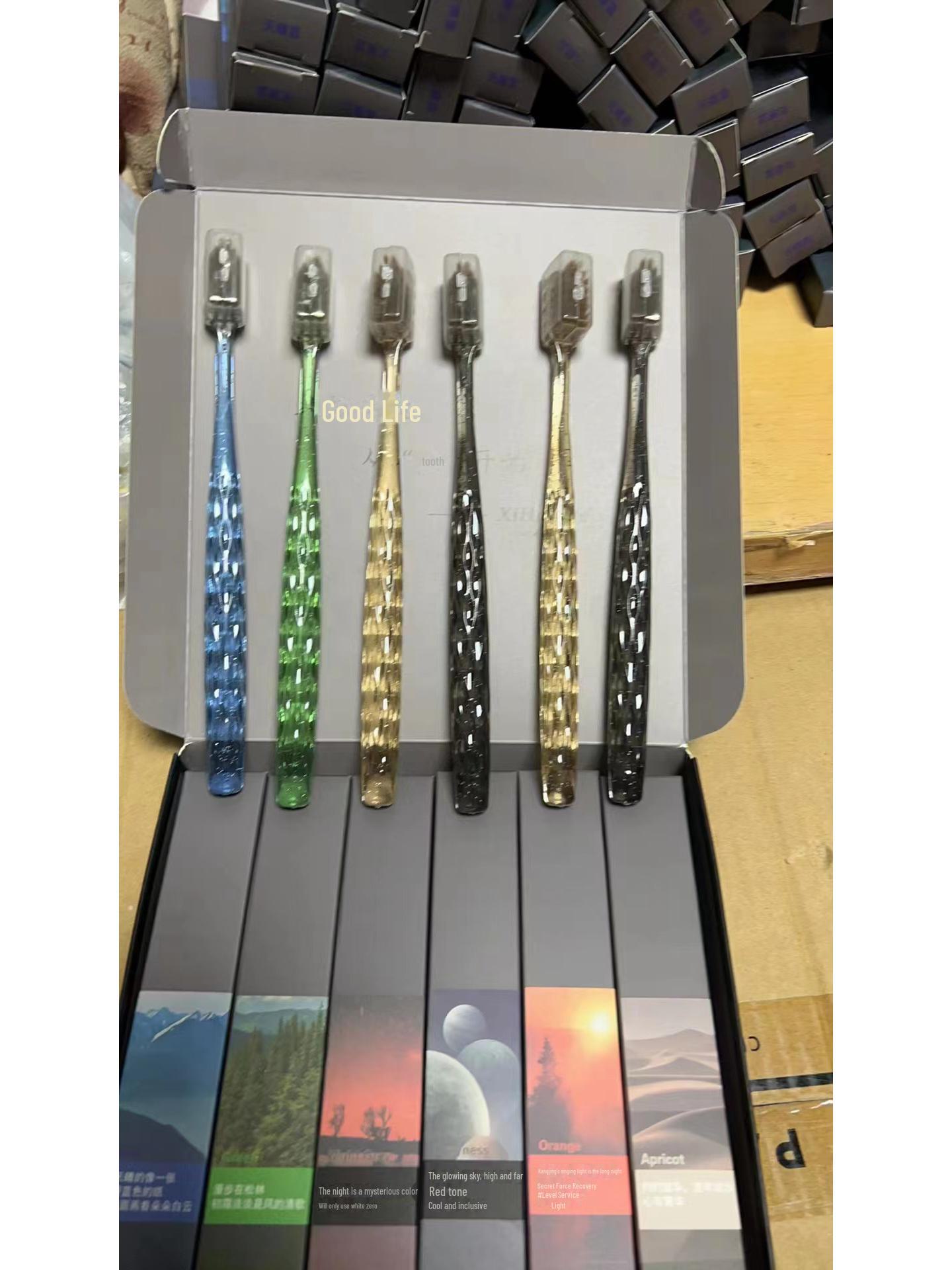 [Набор из 6 шт.] Роскошные шелковые мягкие зубные щетки с кристальной ручкой, портативные и элегантные