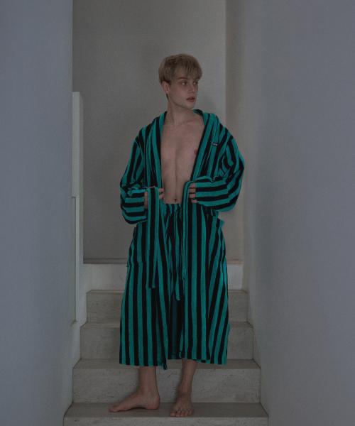 [Teto] Stripe Aquamarine Supima Pants [Shipped from Korea] 100% Authentic Aquamarine - S-M