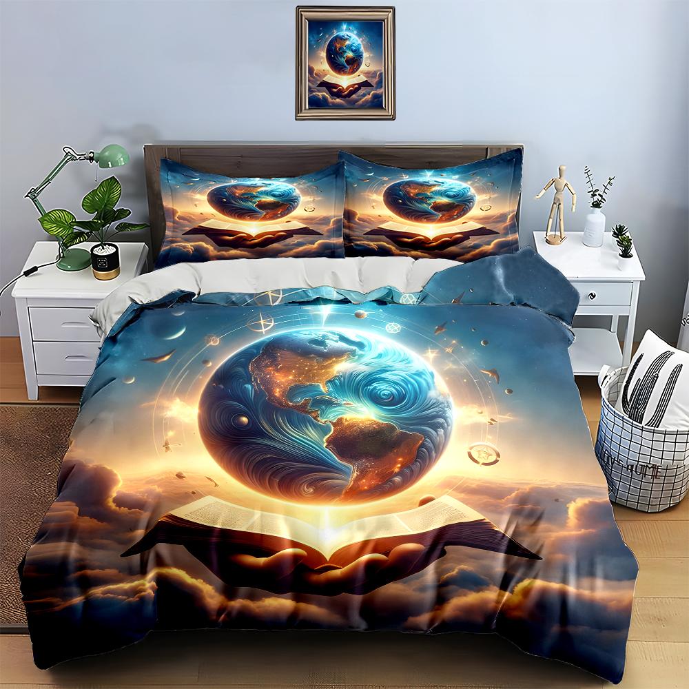 Glowing earth design. Bedding Duvet cover sets Duvet covers Pillowcases gifts (1 * Duvet Cover 2 * Pillowcases, without duvet insert)