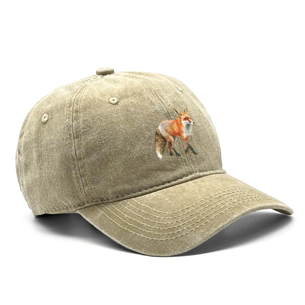 1 pcs Fox Print Snapback Hat Washed Cotton Caps For Woman Retro Vintage-Inspired Adjustable Caps Ideal Choice For Casual Cap