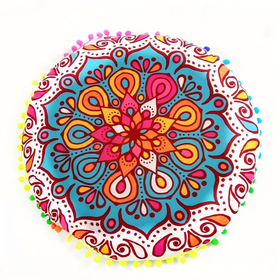 Bohemian 43cm/80cm Round Pillow Case Mandala Pattern Cushion Cover Indian Elephant Retro Meditation Floor Decorative Pillows