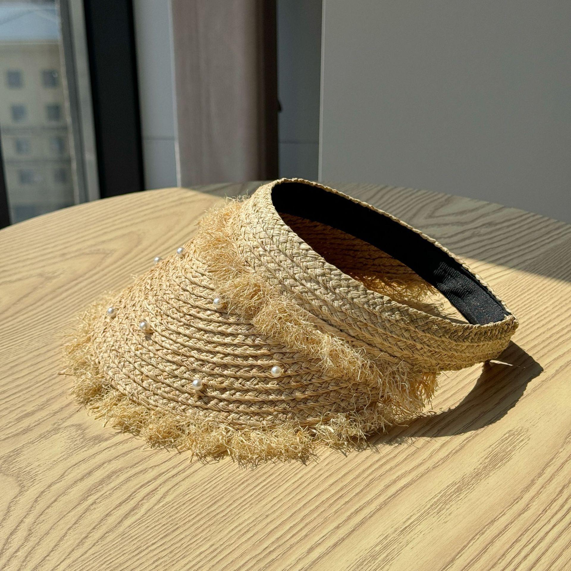 

Raffia straw visor hat for women, summer outdoor sun protection hat, new fashionable versatile beach sun hat, trendy Adult54-60Adjustable