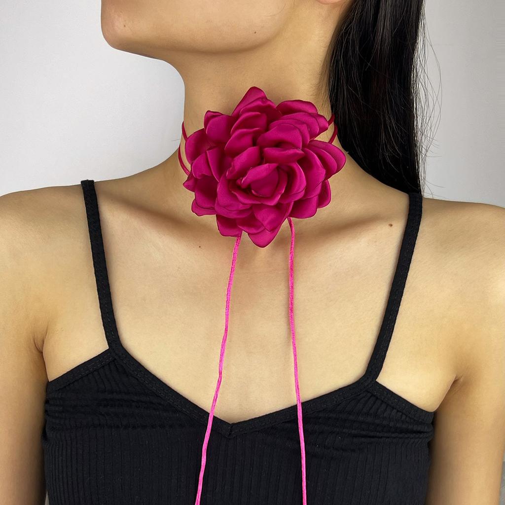 10Cm Satin Rose Necklace Three-Dimensional Adjustable Strap Waist Chain Necklace Dual-Use Jewelry