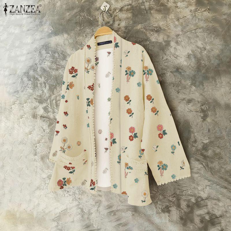 ZANZEA Women Floral Print Loose Casual Long Sleeve Thin Cardigans
