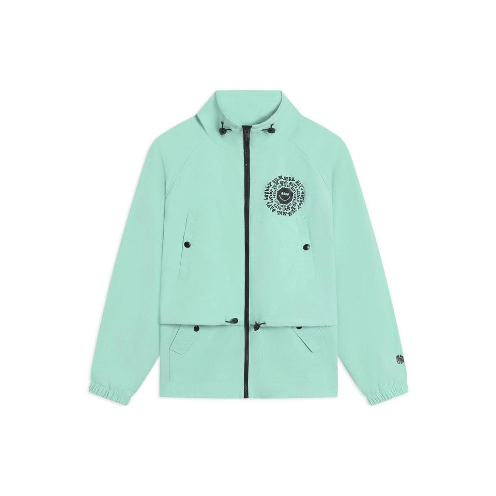 Li Ning Anti-Five Series Letter Pattern Printed Multi-Pocket Zipper Stand Collar Jacket Women jackets Ice-Green AFDS574-3
