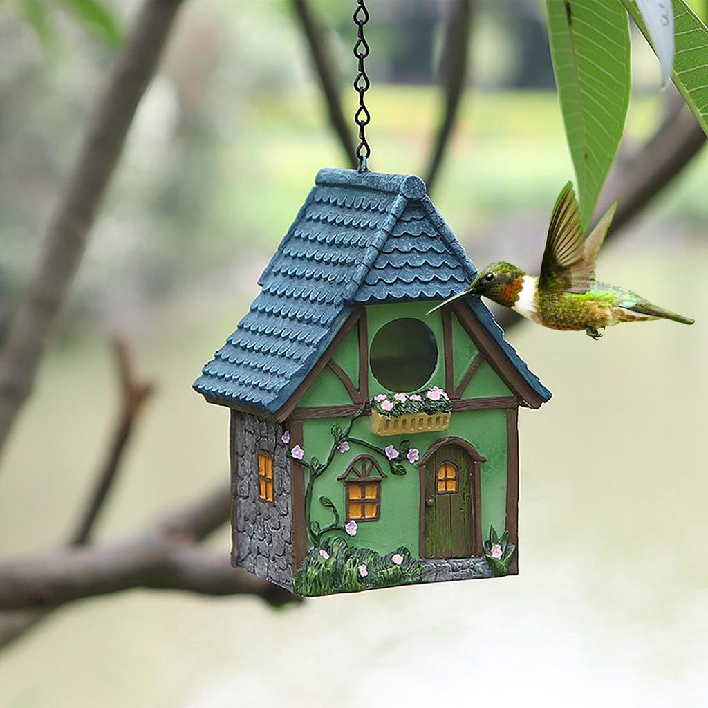 Resin Bird House Outdoor Hanging Feeder Nest Box Garden Yard Decor Craft Ornament