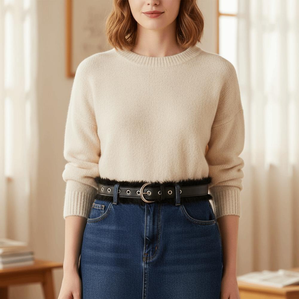 Metal Buckle Leather Fur Belt Wide Y2K Waistband Personality Punk Style Belt  Dress Decoration