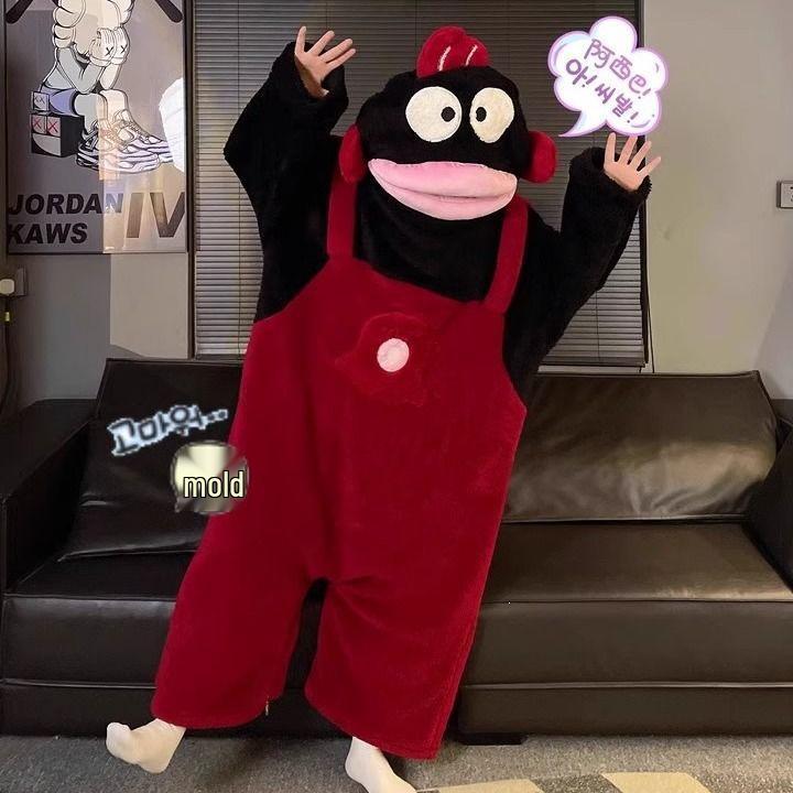 Big Mouth Cartoon Korallenfleece Pyjama - Verdickter Einteiler Winter-Schlafanzug für Damen
