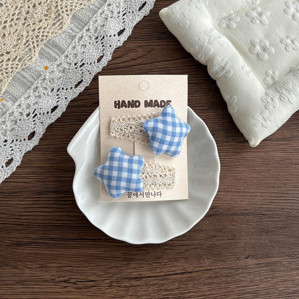 Kinder Koreanischer Stil Spitze Kante Blaue Schleife Haarspangen