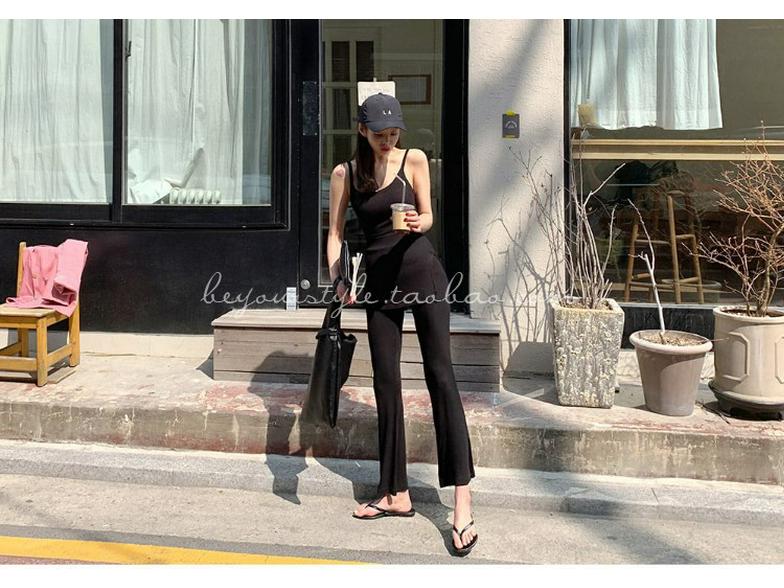 Same-Day Shipping: Cozy Korean Fashion Set – Soft Black Camisole + Relaxed Fit Long Pants