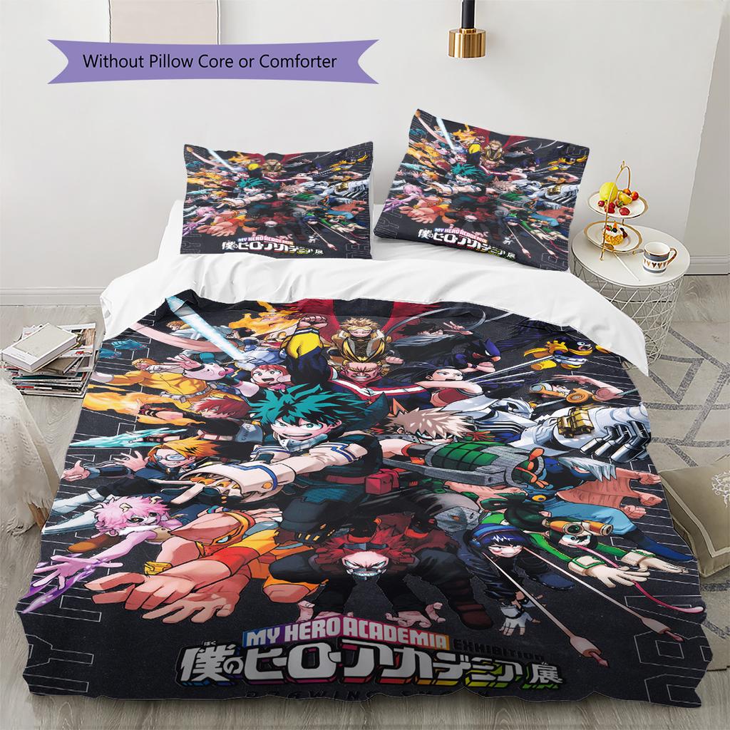 Anime Hero Academia Pattern Bedding Set Quilt Cover Pillowcase Home Decor Gift (1 * Duvet Cover + 2 * Pillowcase, Without Core)