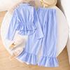 Girls' Set 2025 Autumn Children's Irregular Waist-cinched Long-sleeved Shirt Casual Striped Flared Pants