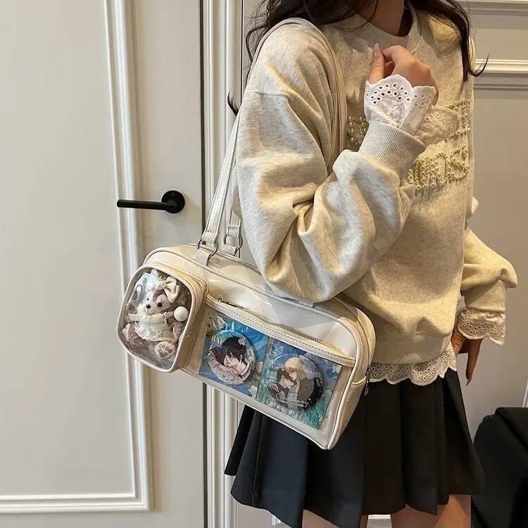 New Cute Ita Bag Large Capacity Fashion Shoulder Bag Lolita Girls Transparent Cosplay Handbag DIY Badge Display Underarm Bag