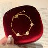 French Light Luxury Retro Passepartout Four-Leaf Clover Bracelet Old Money Wind Ancient Gold Brushed Diamond Snowflake Bracelet Female