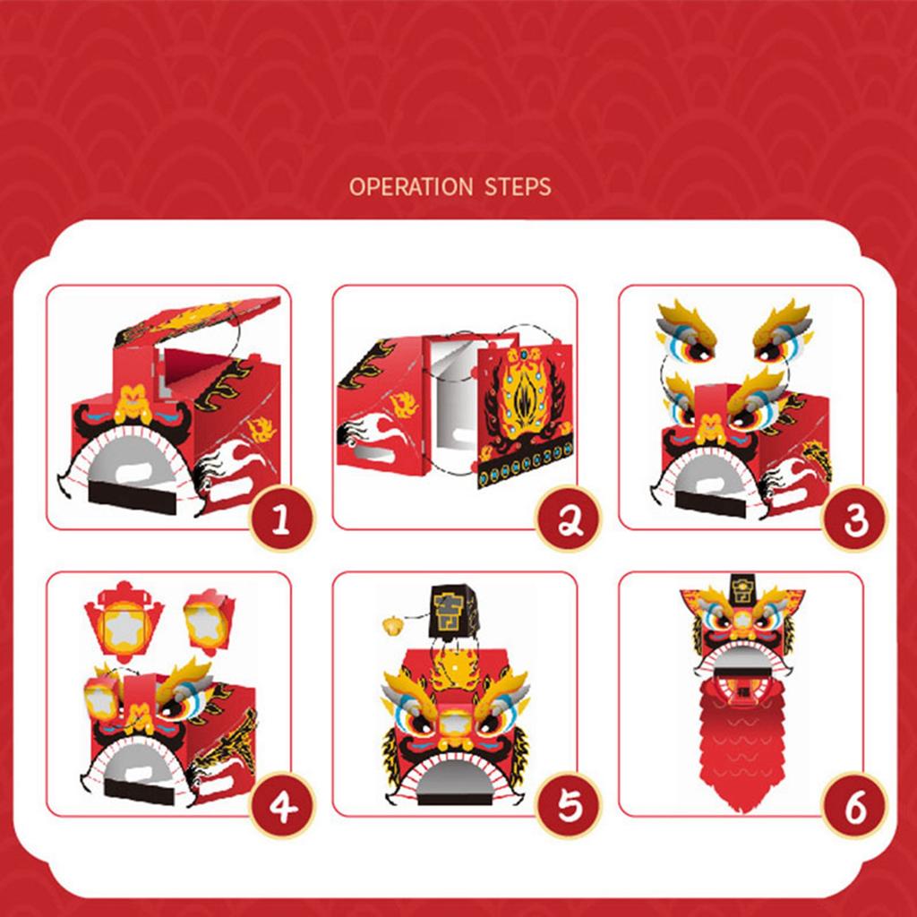 Chinese Lion Dance Head DIY Assembly Interesting Educational Cute Style Paper Decorative Craft