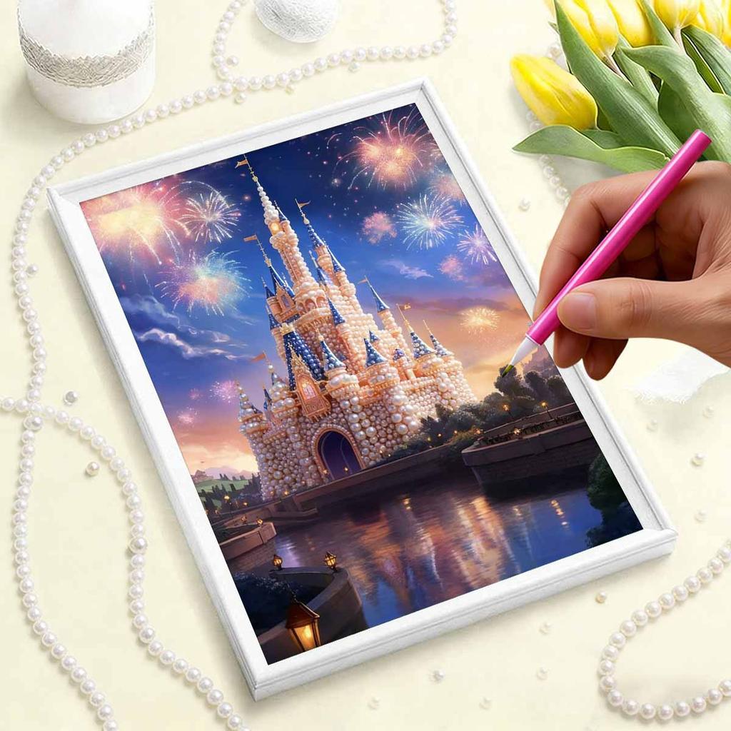 DIY Diamond Art Pearl Painting Kit for Adults, Castle Special Shaped Pearl Art Painting Wall for Home Office Decor Handmade Gift