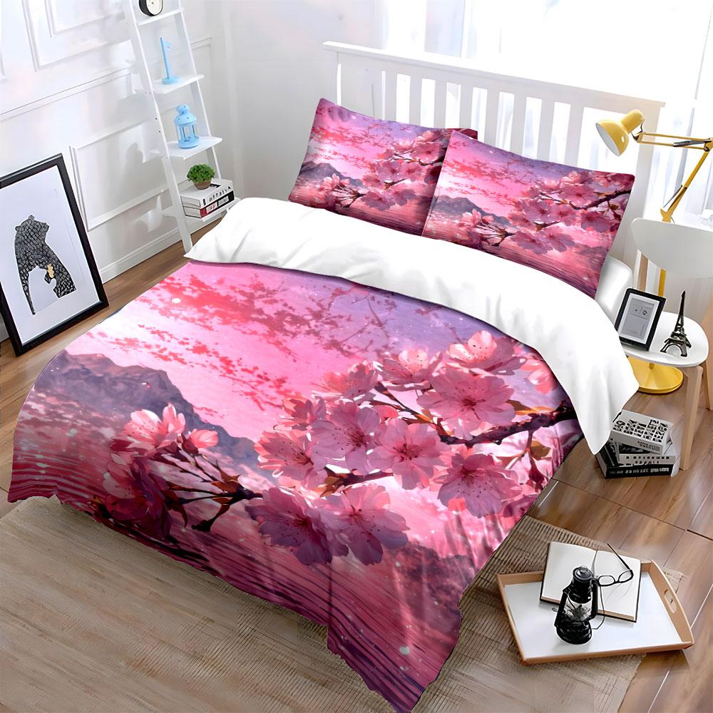 Cherry Blossom Art Decor Set Soft Skin-Friendly Bedding Set Includes 1 Duvet Cover And 2 Pillowcase Gift