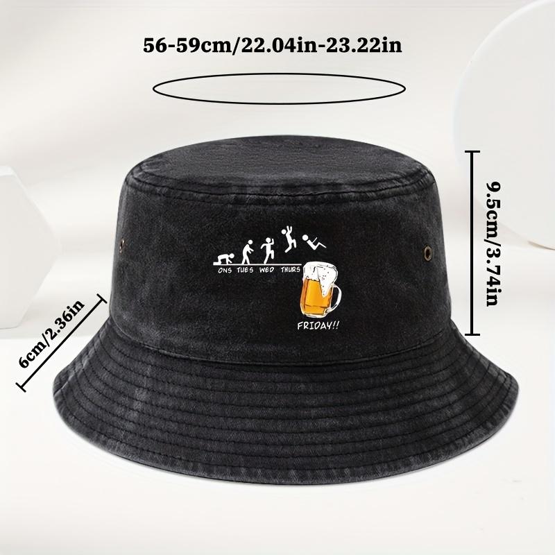 Fun Beer Cup Printed Outdoor Men's Washed and Used Fisherman Hat Basin Hat, Seasonal Universal Outdoor Travel Sun Hat