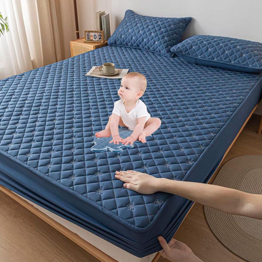 3D Thickened 100% Waterproof Mattress Cover, Bed Sheet Mattress Protector, Soft And Breathable Bed Sheet, Pillowcase Gray/White