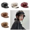 Keep Warm Vintage PU Beret Cap Solid Color Unisex Plain Hat  Autumn and Winter