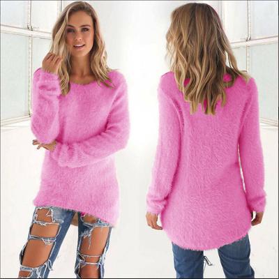 Women Fleece Tops Long Sleeve Warm Blouse Solid Color Slim Fit Fluffy Hollow Jumper Ladies Womens Pullover Shirt Autumn Winter Sweater Tee Tops