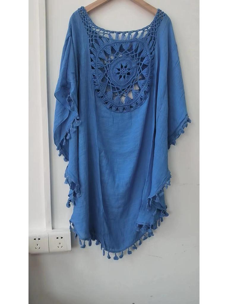 2021 Plus Size Off-Shoulder Tassel Cutout Beach Cover-up