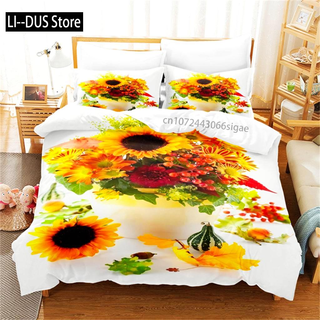 

Comforter Sunflower Bedding Set Yellow Plant Flowers Botanical Landscape Girls Women Bedroom Gorgeous Decorations Comforter (quilt)-EU Single(135*200cm)3pcs