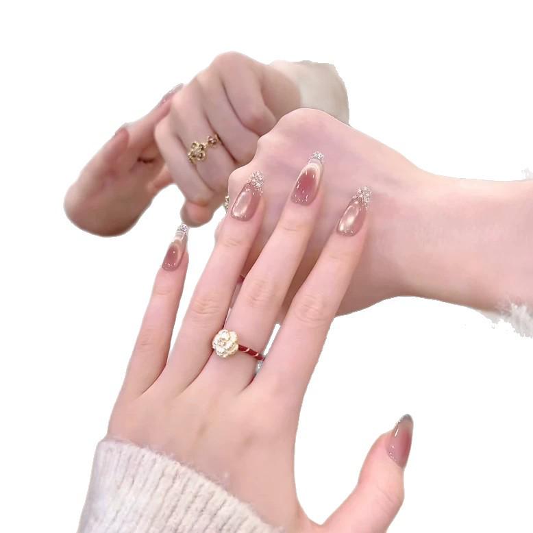 Handmade Nude Pink Gradient Rhinestone Press-On Nails: 2026 Long, Detachable French Tips
