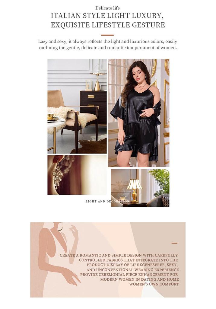 Europäisches Damen-Eisseiden-Pyjama-Set für Frühling/Sommer: Sexy Camisole, Shorts, Morgenmantel und Kleid.
