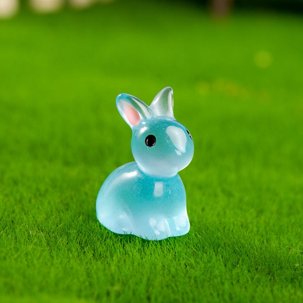 Resin Glowing Bunny Figurine Miniature Landscape Decoration Cartoon Style Desktop Craft Ornament with Light Feature for Home Office