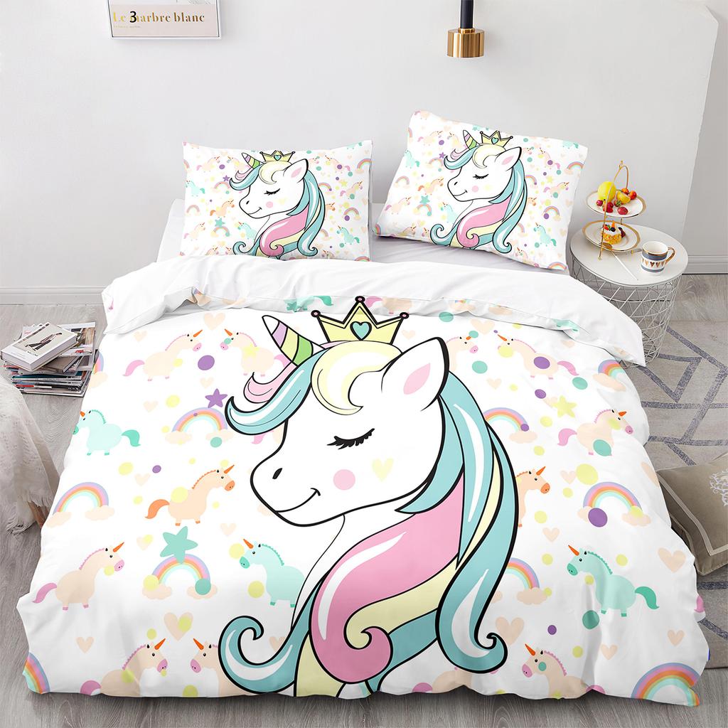 Unicorn Duvet Cover King Queen Size Fairy Tale Magic Animals Bedding Set For Kids Boys Girls Star Universe Polyester Quilt Cover