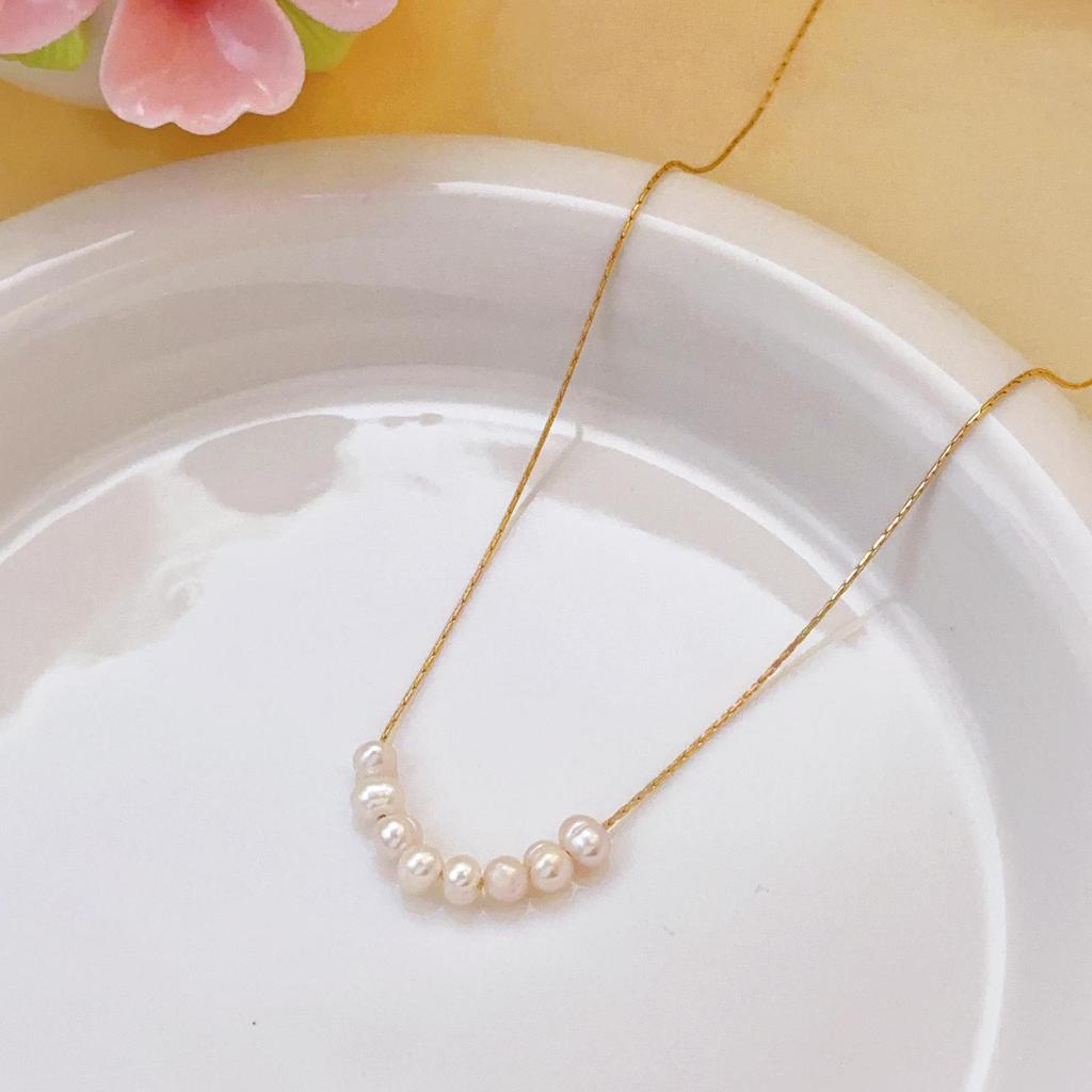 Minimalist Gold-Tone Freshwater Pearl Necklace - Non-Fading Luxury Titanium Steel Women's Clavicle Chain