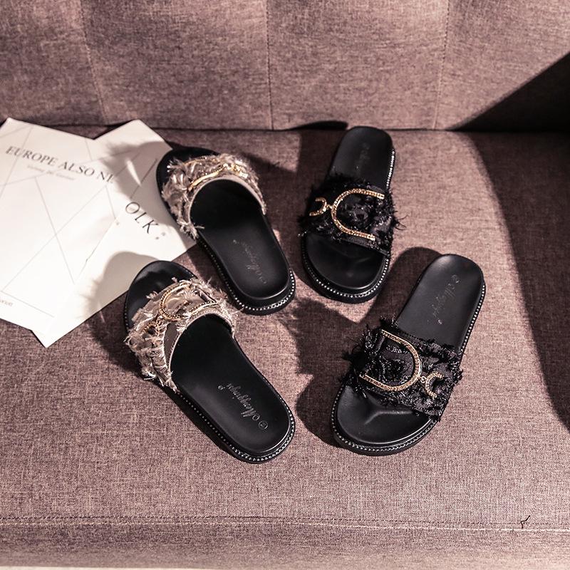 Fashion Big Size 34-43 Women Flat Heels Sandals Comfy Slip On Slides Woman Slippers Outside Rubber Flip Flops Femme Shoes Clogs Summer