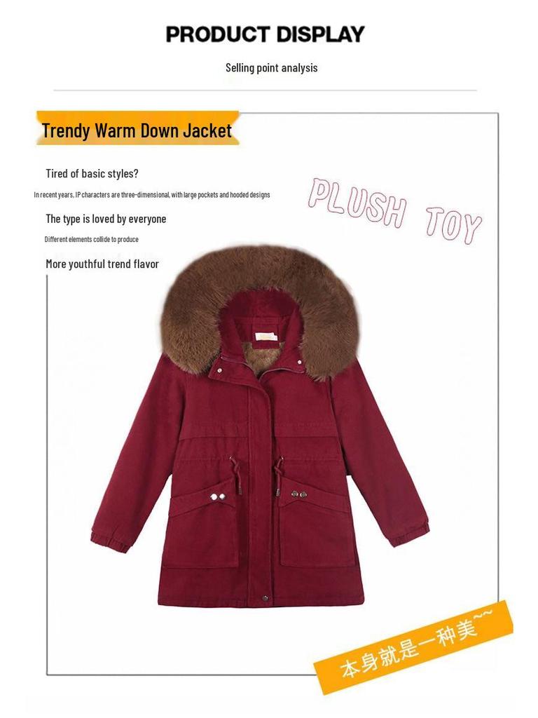 Women's Mid-Length Parka: Winter 2025 Edition - Loose Fit Lambswool & Velvet Padded Cotton Jacket